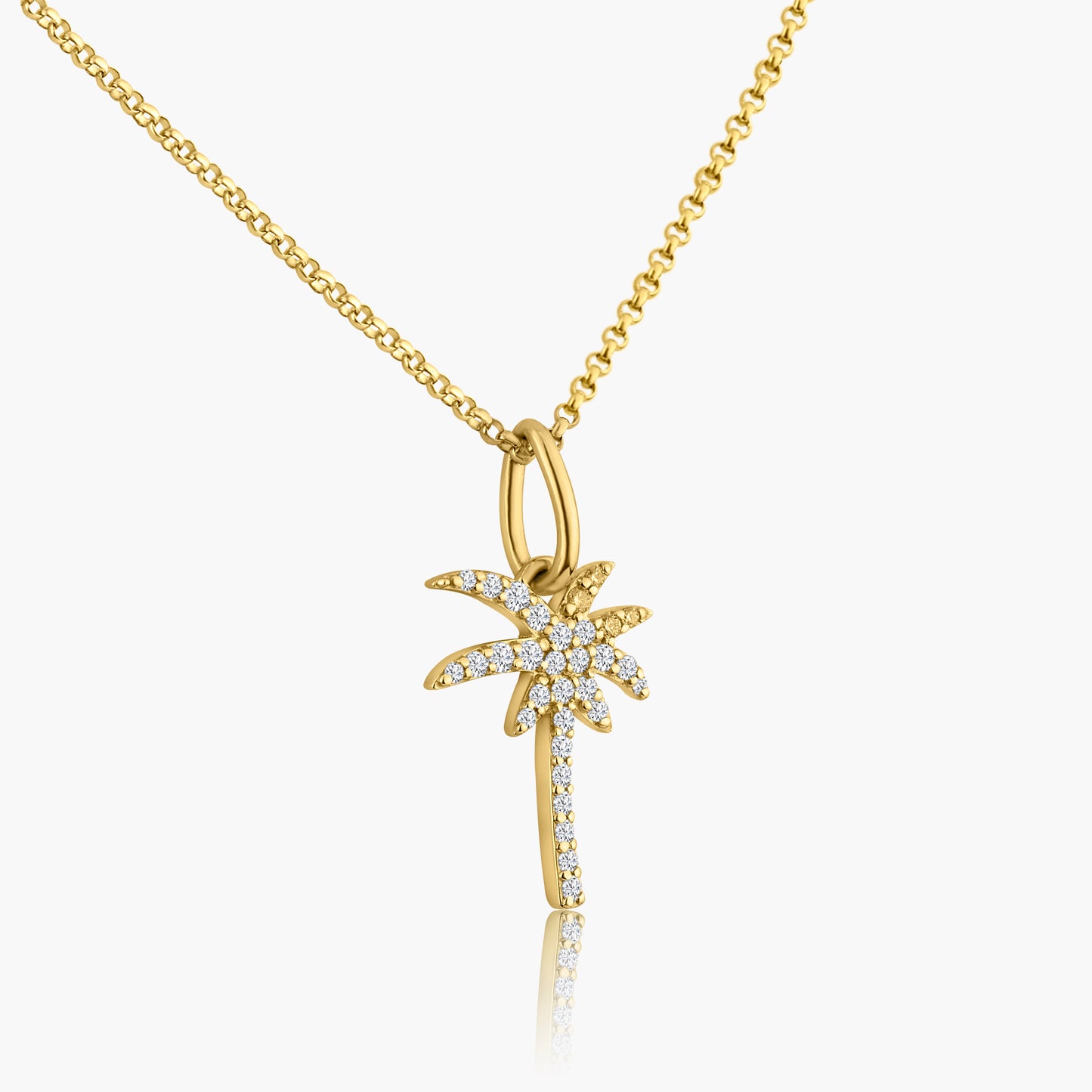 14K Yellow Gold Dainty Palm Tree Pendant-P606093