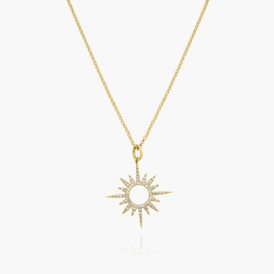 14K Yellow Gold Pave Diamond Northstar Pendant - P606237