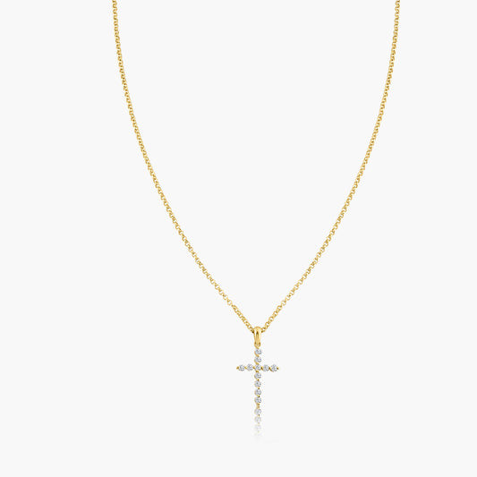 14K White Gold Dainty Cross Pendant - P606462