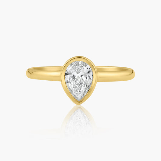 14K Yellow Gold Pear Bezel Ring-R-PSB502SE