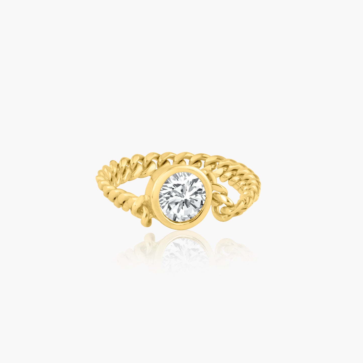 14K Yellow Gold Round Bezel Chain Link Ring-R-RDB-50-1SE