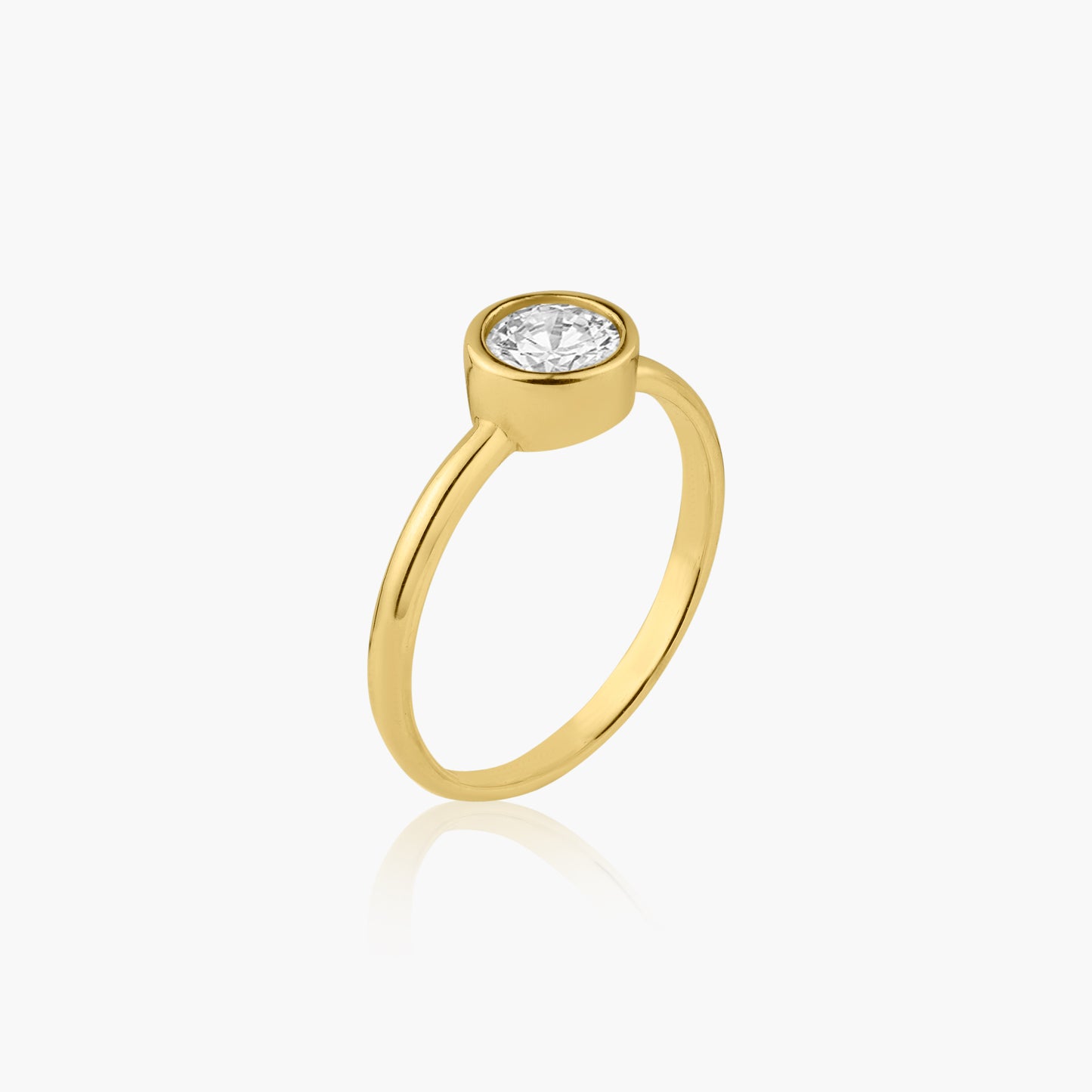 14K Yellow Gold Dainty Round Bezel Ring-R-RDB502SE