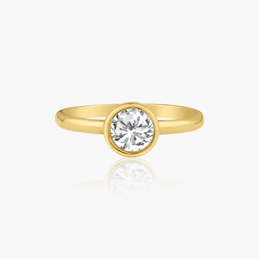 14K Yellow Gold Dainty Round Bezel Ring-R-RDB502SE