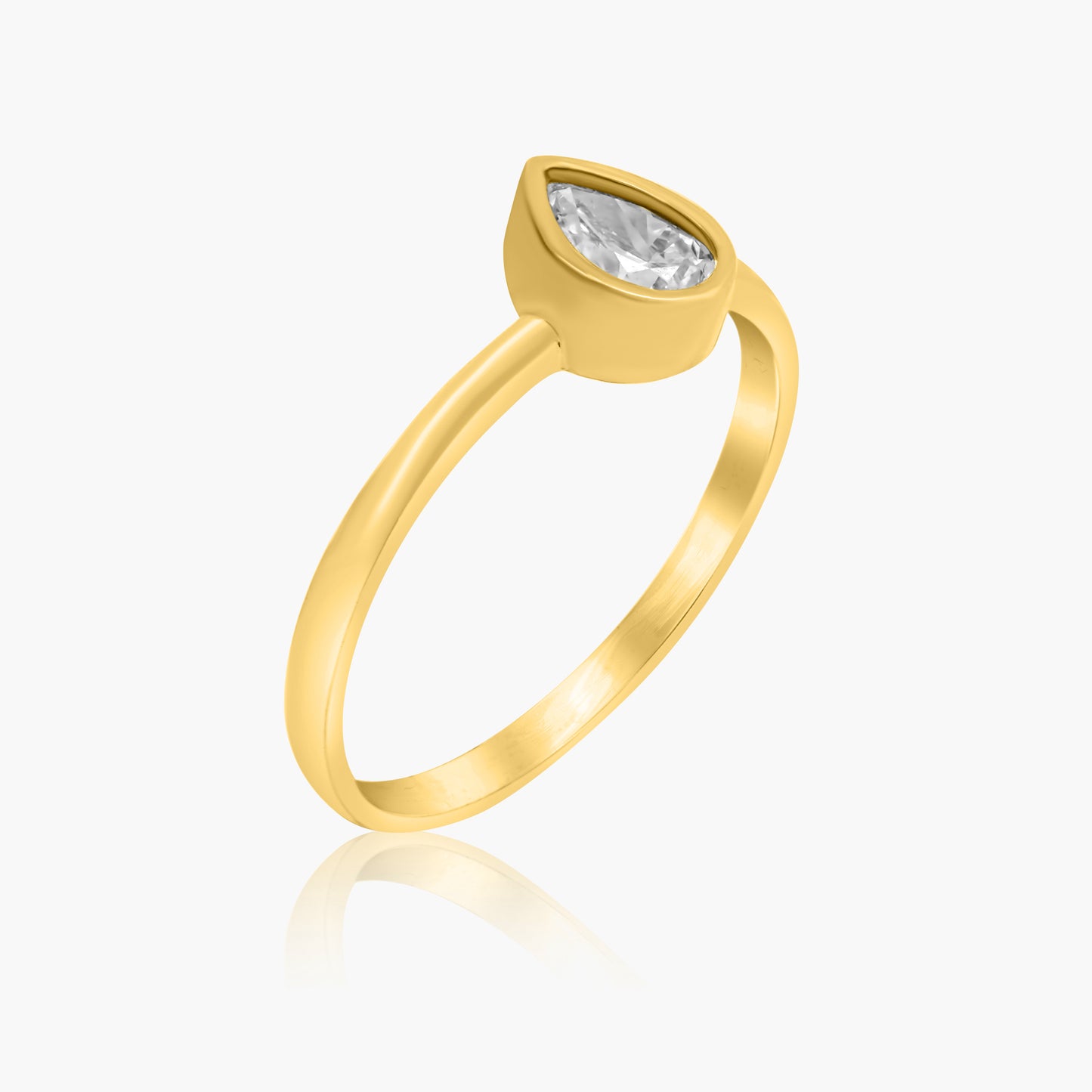 14K Yellow Gold Dainty Pear Bezel Ring-R-PSB-30-2SE