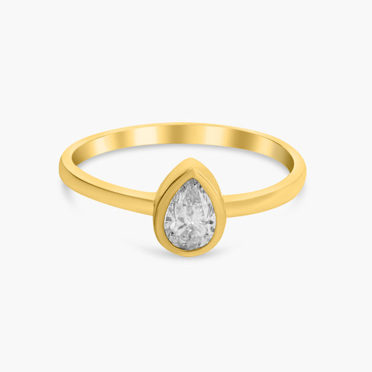 14K Yellow Gold Dainty Pear Bezel Ring-R-PSB-30-2SE