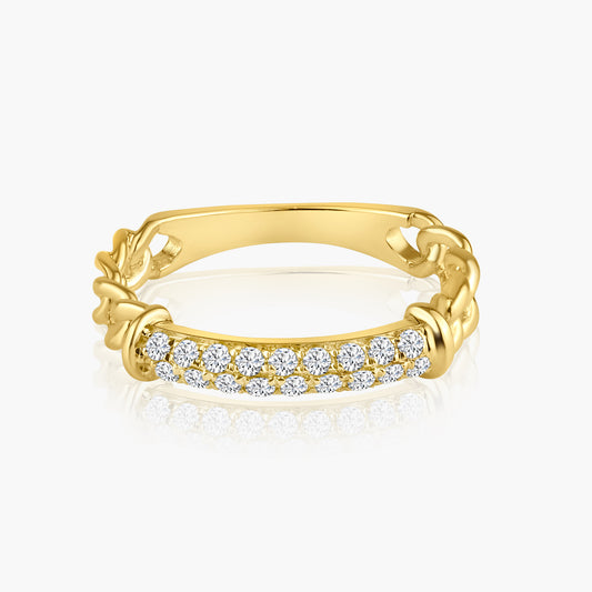 14K Yellow Gold Dainty Diamond Bar Chain Link Ring - R00003