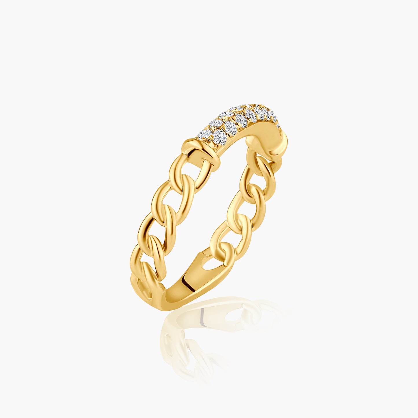 14K Yellow Gold Dainty Diamond Bar Chain Link Ring - R00003