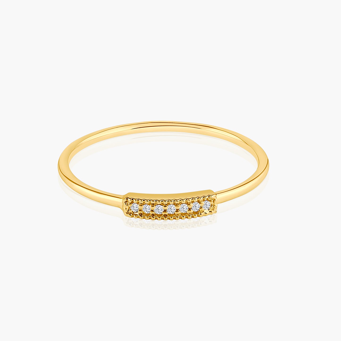 14K Yellow Gold Dainty Diamond Bar Ring - R00004