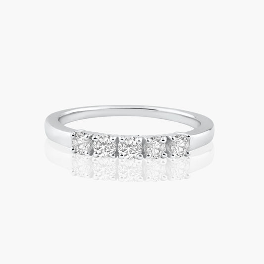 14K White Gold Round Diamond Dainty Band-R05760DD