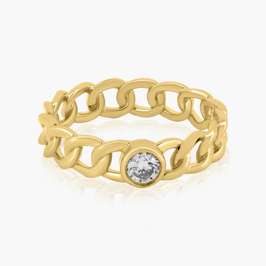 14K Yellow Gold Round Bezel Chain Link Ring-R05777A