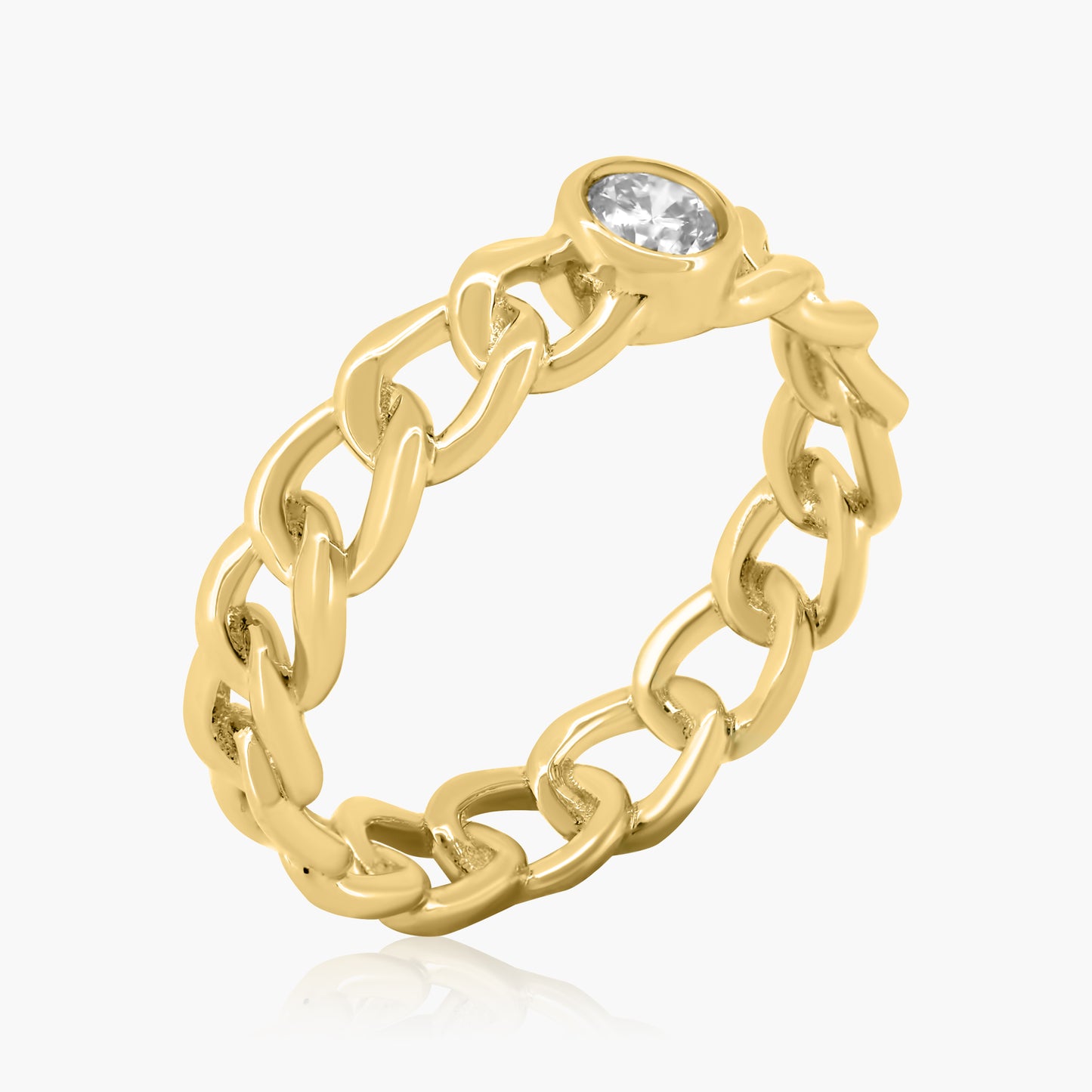 14K Yellow Gold Round Bezel Chain Link Ring-R05777A