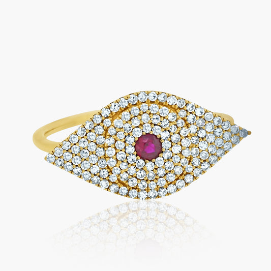 14K Yellow Gold Dainty Evil Eye Ring - R60154702RUC