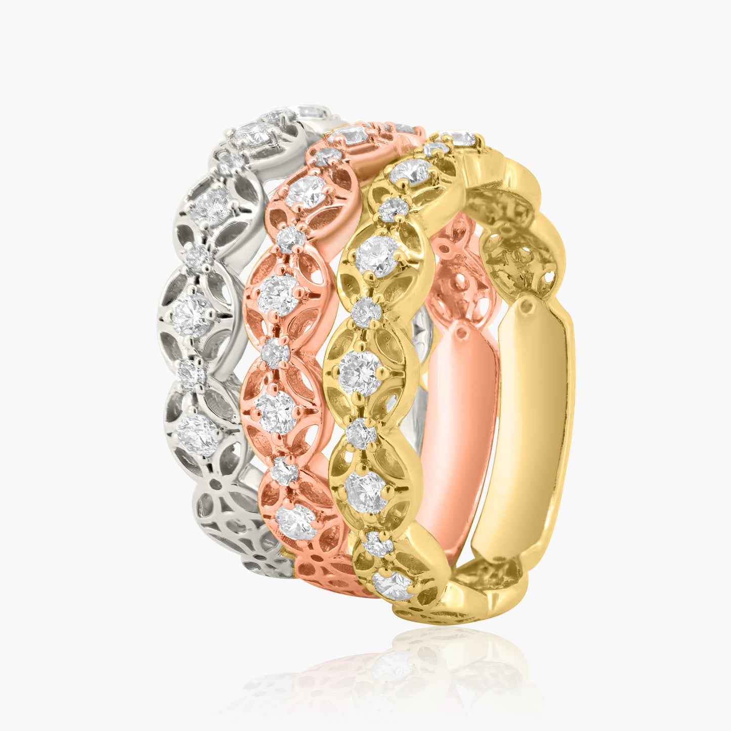 14K Tri Color Stackable Ring (set of 3)-R60218701O