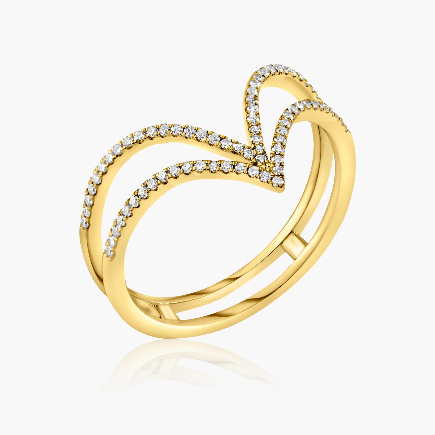 18K Yellow Gold Two Row Curved Ring - R604072