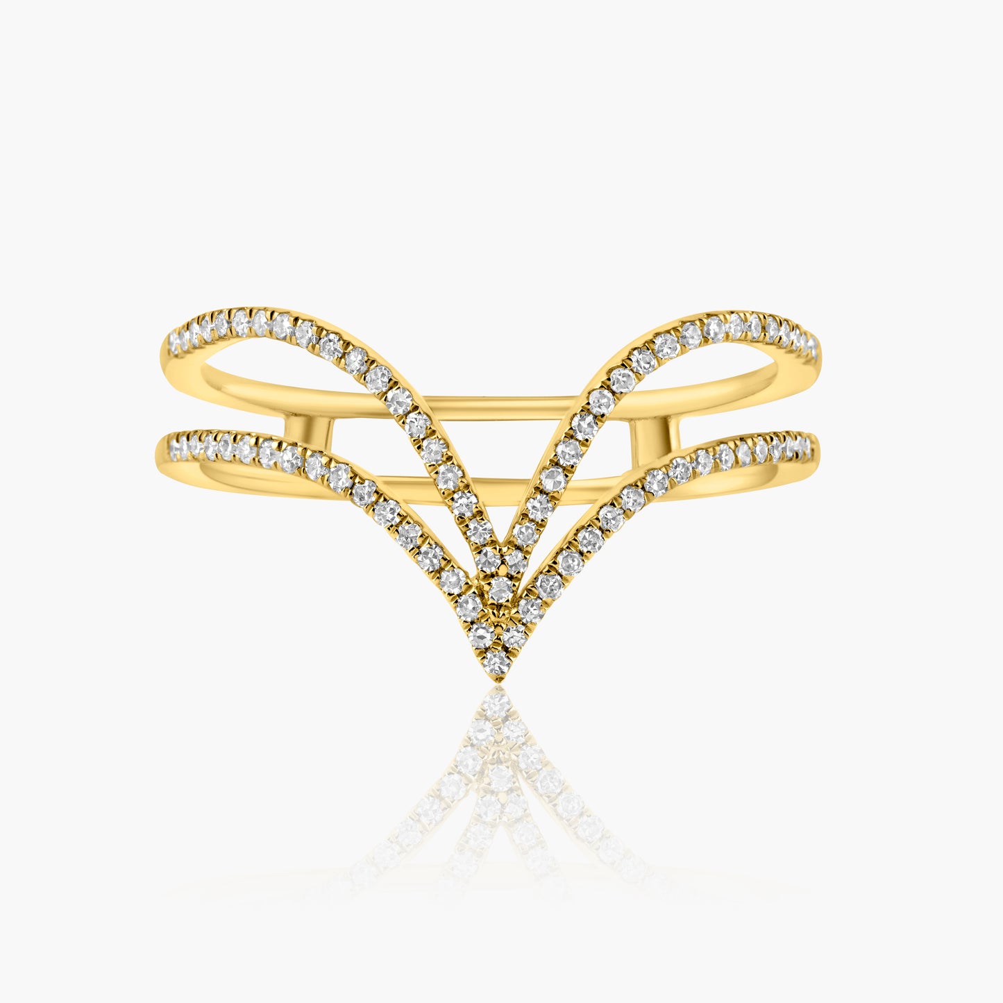 18K Yellow Gold Two Row Curved Ring - R604072