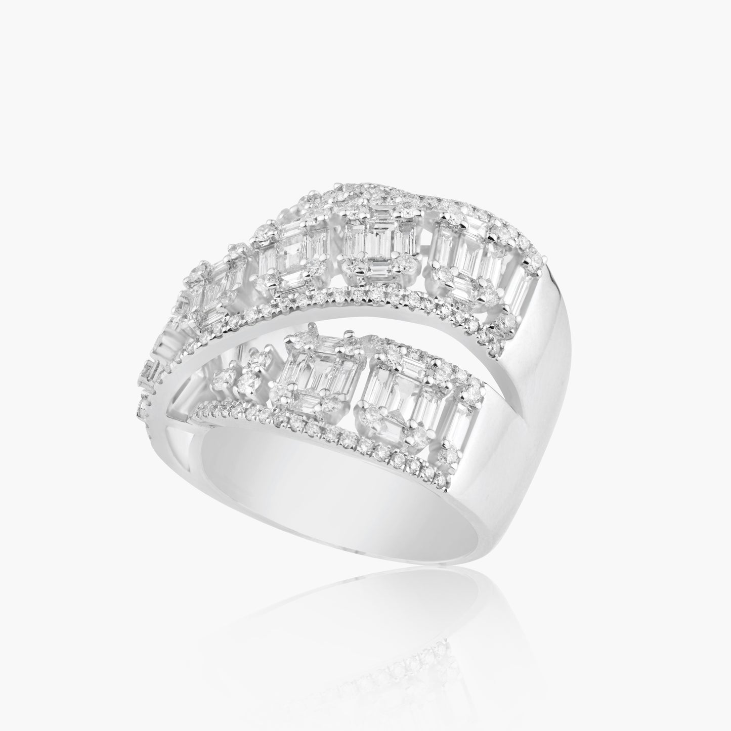 18K White Gold Crossover Baguette Ring - R605068