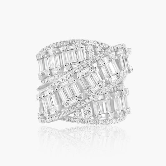 18K White Gold Crossover Baguette Ring - R605068