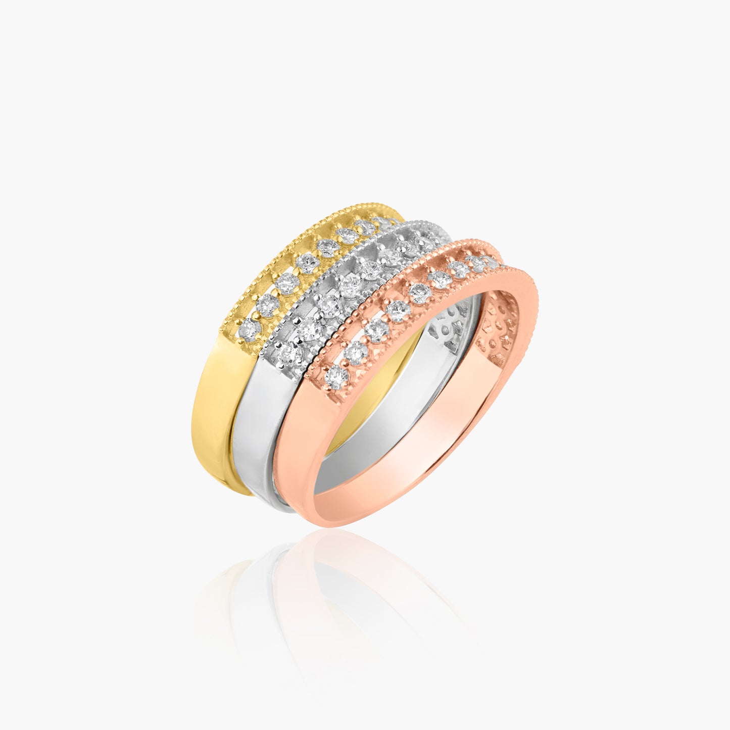 14K Tri Color Stackable Ring (set of 3)-R60548002