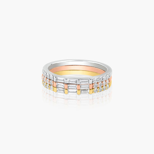 14K Tri Color Stackable Ring (set of 3)-R605568