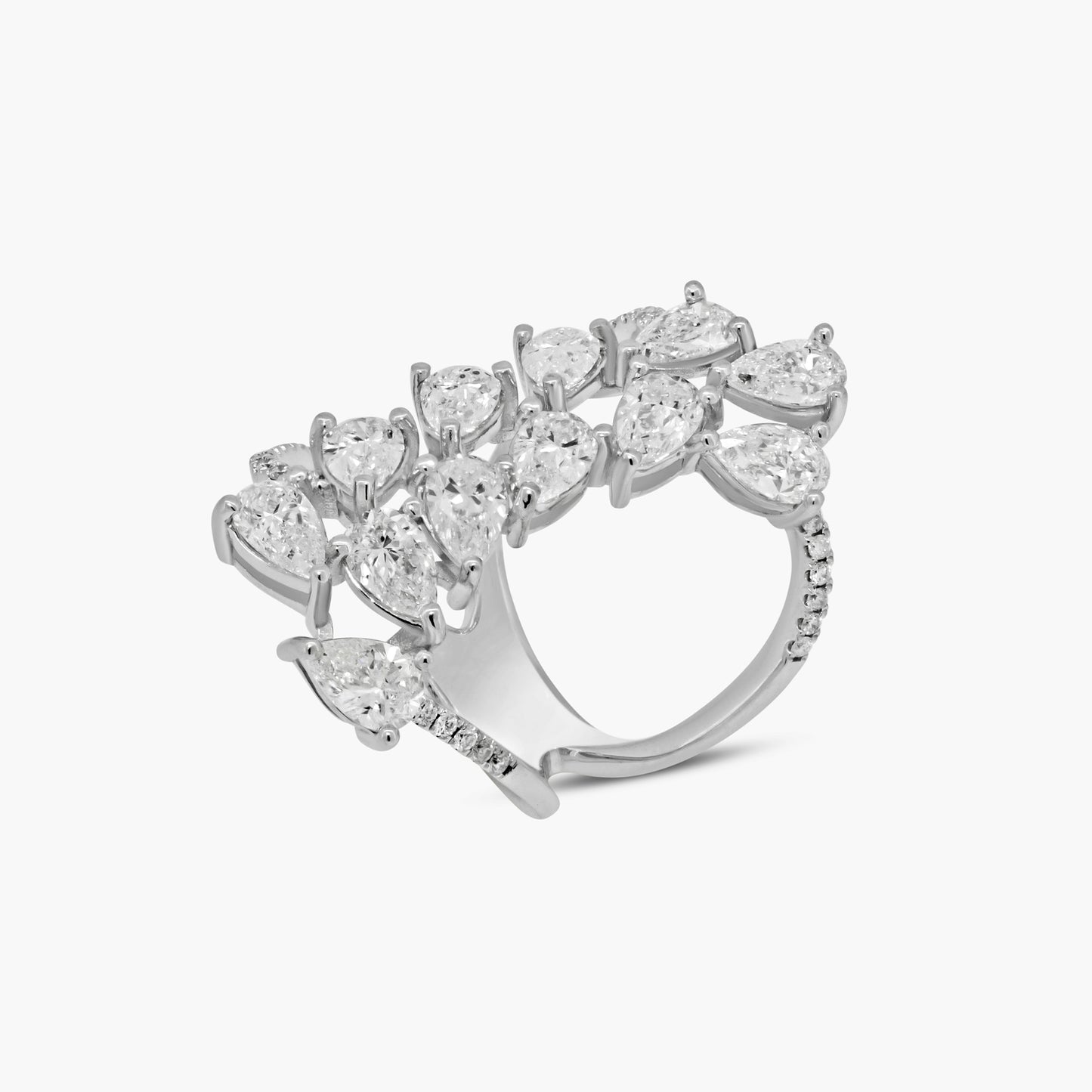 18K White Gold Pear Diamond Cluster Statement Ring-R605610