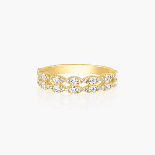 14K Yellow Gold Dainty Two Row Diamond Band - R60563003