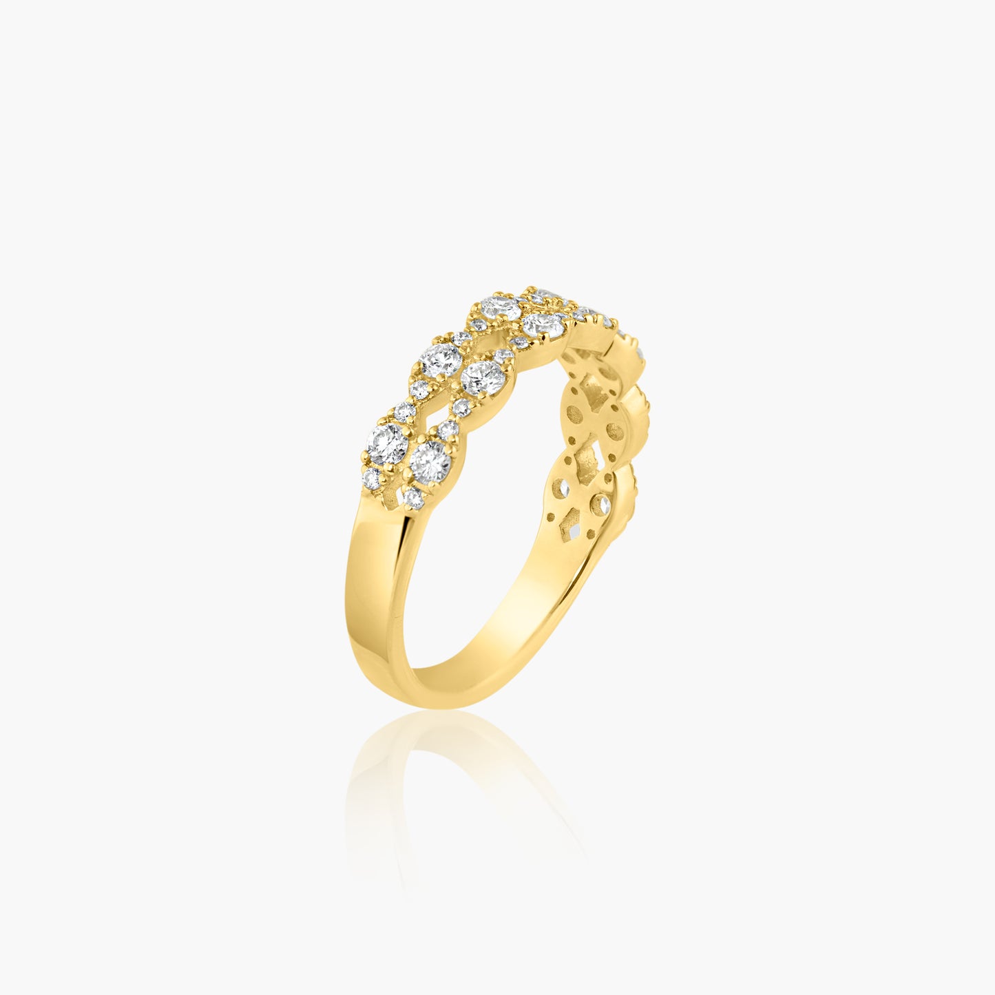 14K Yellow Gold Dainty Two Row Diamond Band - R60563003