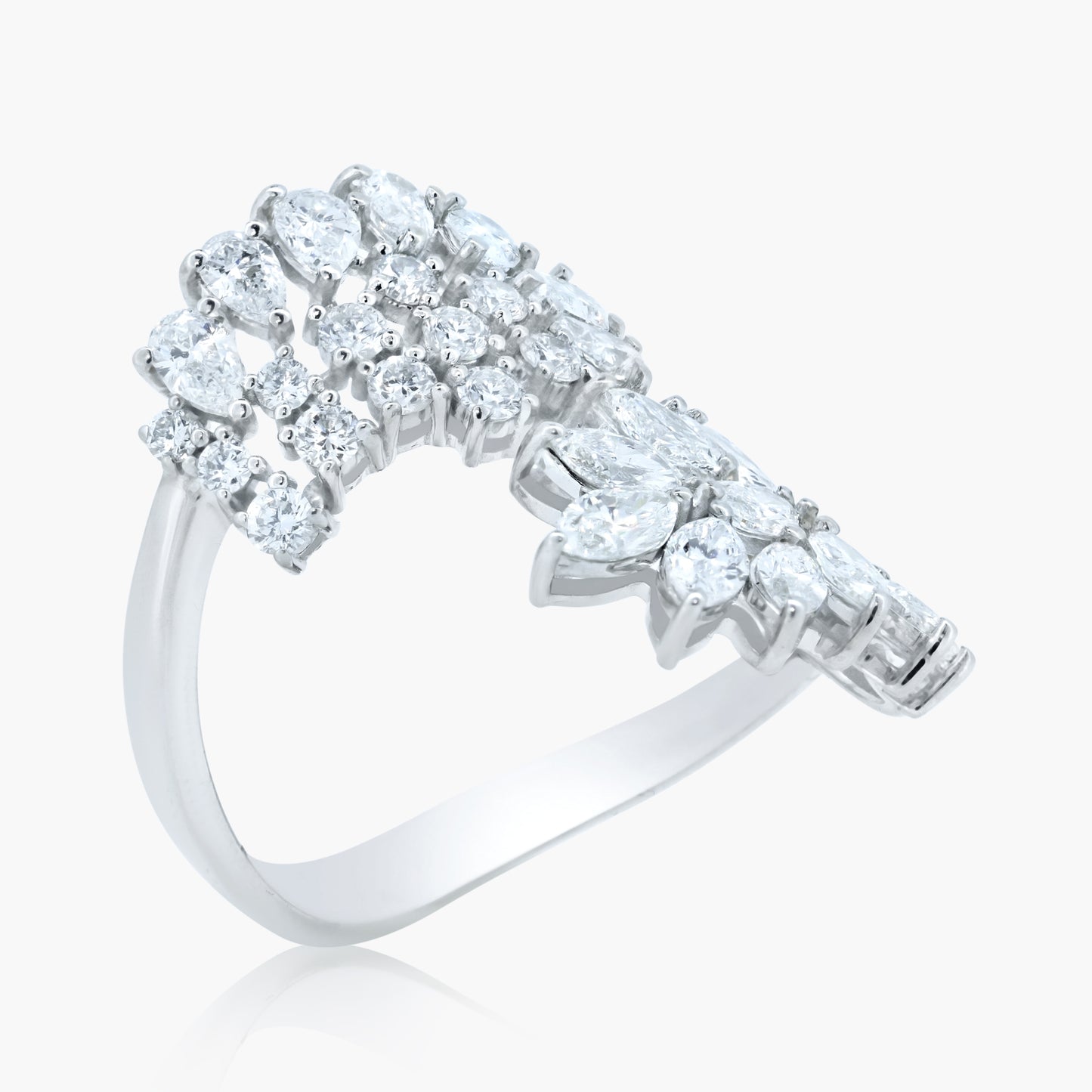 14K White Gold Cluster Diamond Statement Ring-R605633