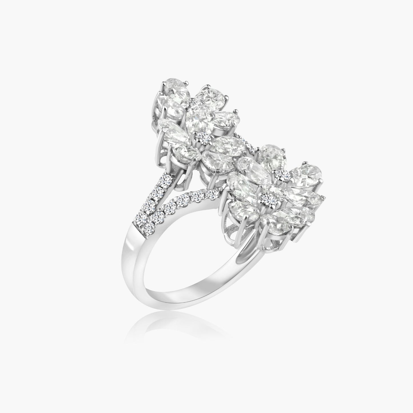 14K White Gold Flower Cluster Ring-R605656-1