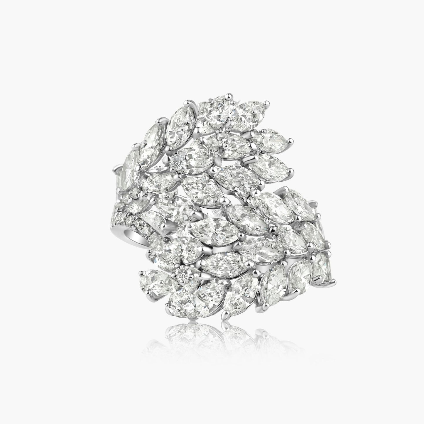 18K White Gold Pear Diamond Cluster Wrap Ring-R605700