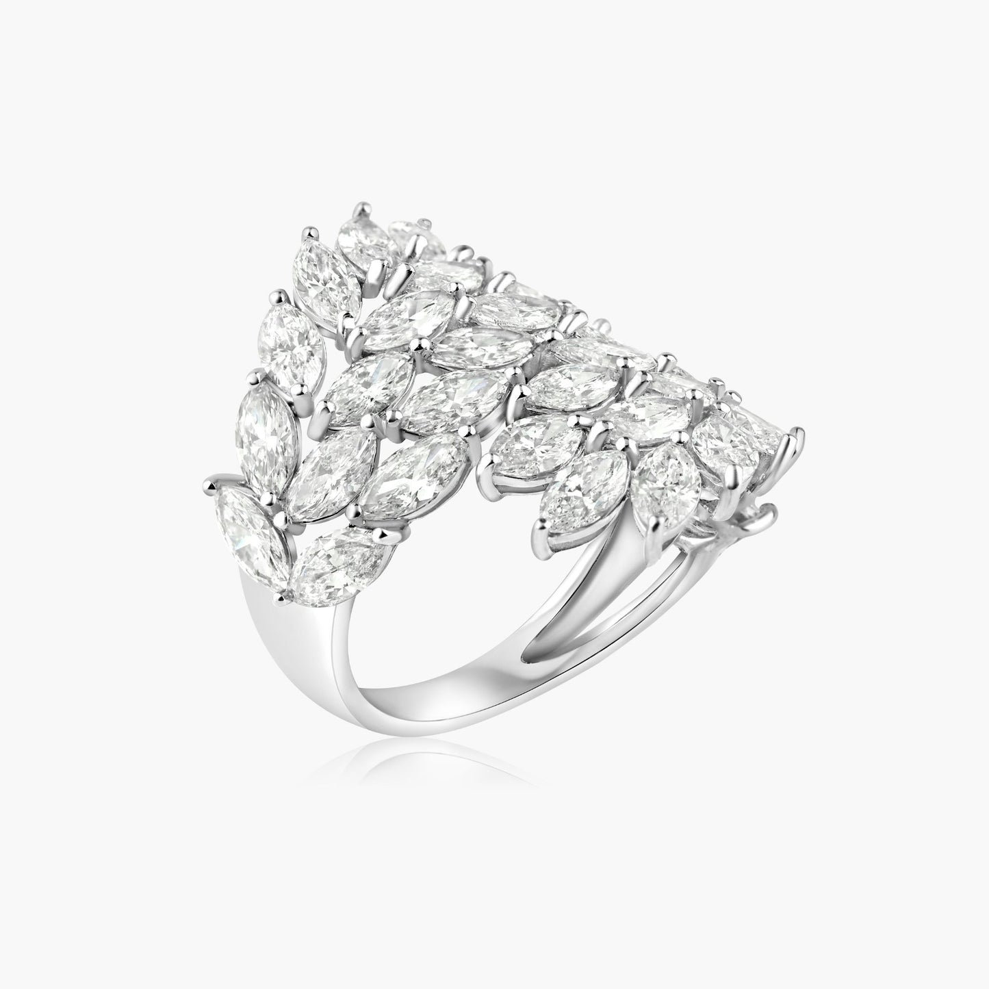 18K White Gold Pear Diamond Cluster Wrap Ring-R605700