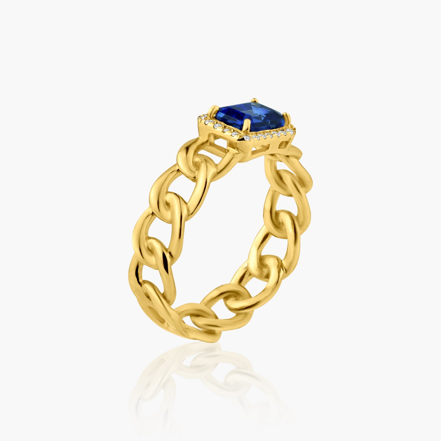 14K Yellow Gold Center Blue Sapphire Chain Link Ring-R60583401-B