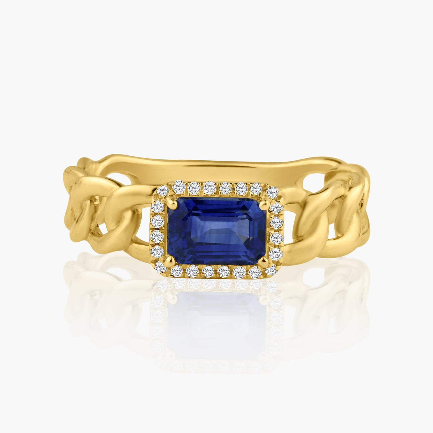 14K Yellow Gold Center Blue Sapphire Chain Link Ring-R60583401-B