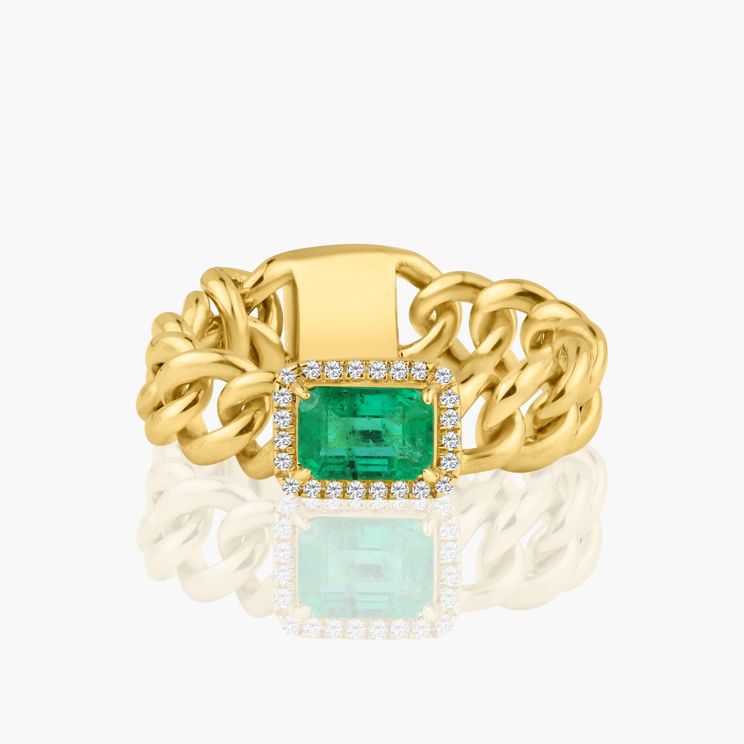 14K Yellow Gold Emerald Chain Link Ring-R60583403