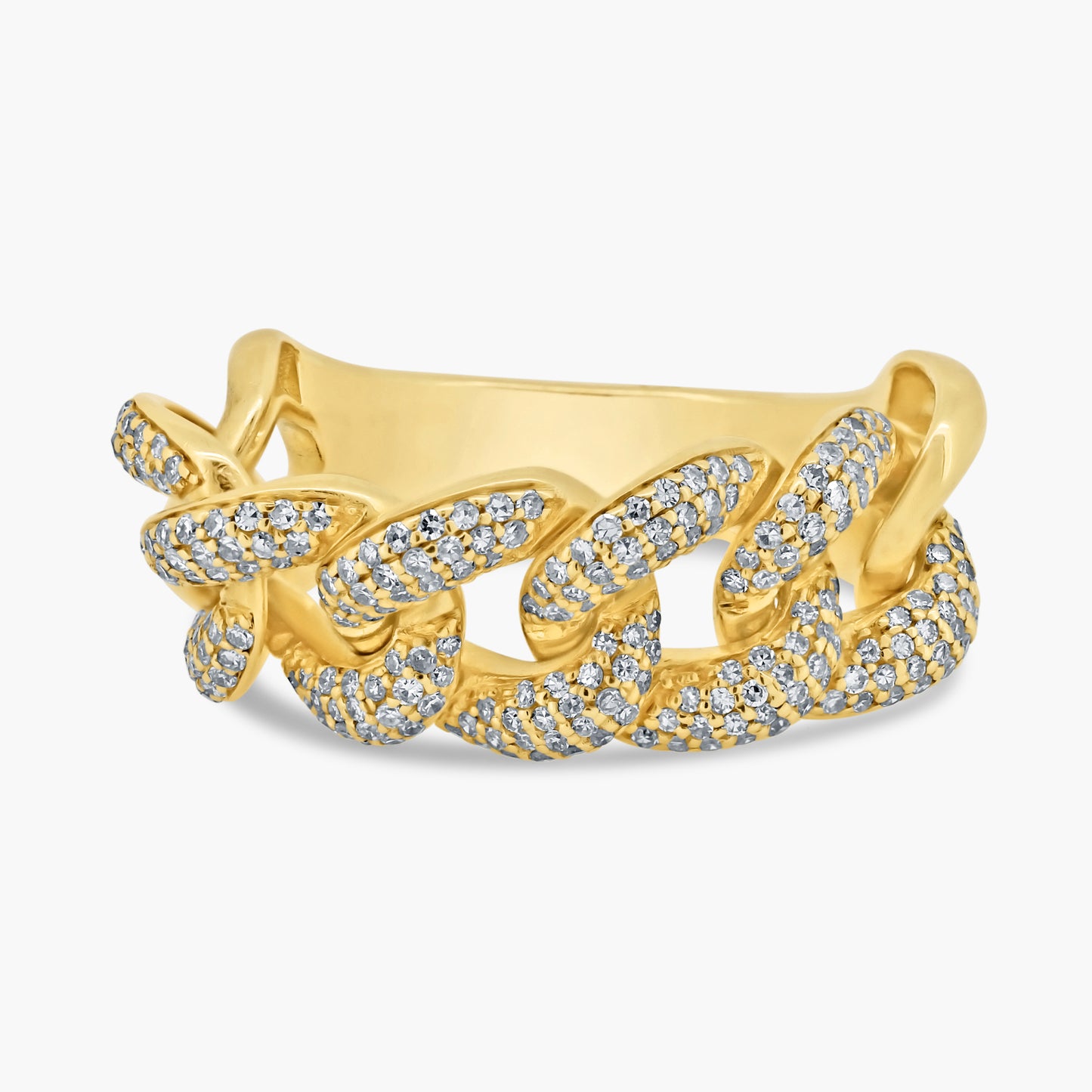 14K Yellow Gold Pave Diamond Chain Link Ring - R605842