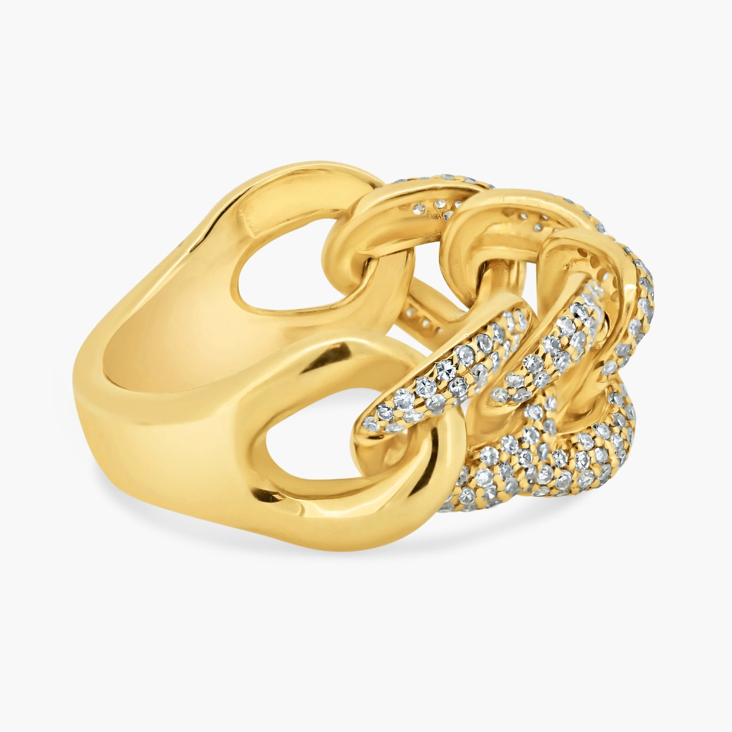 14K Yellow Gold Pave Diamond Chain Link Ring - R605842