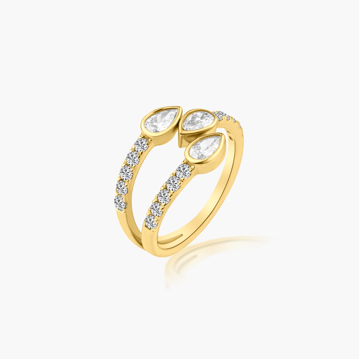 14K Yellow Gold Three Row Claw Ring-R605916