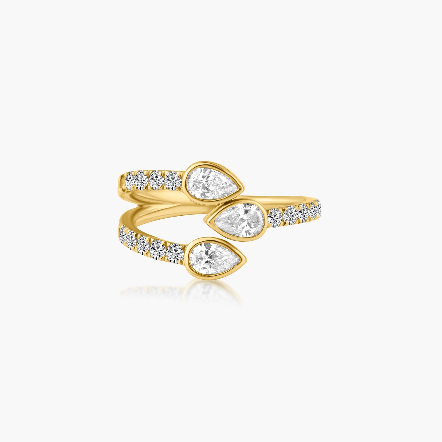 14K Yellow Gold Three Row Claw Ring-R605916