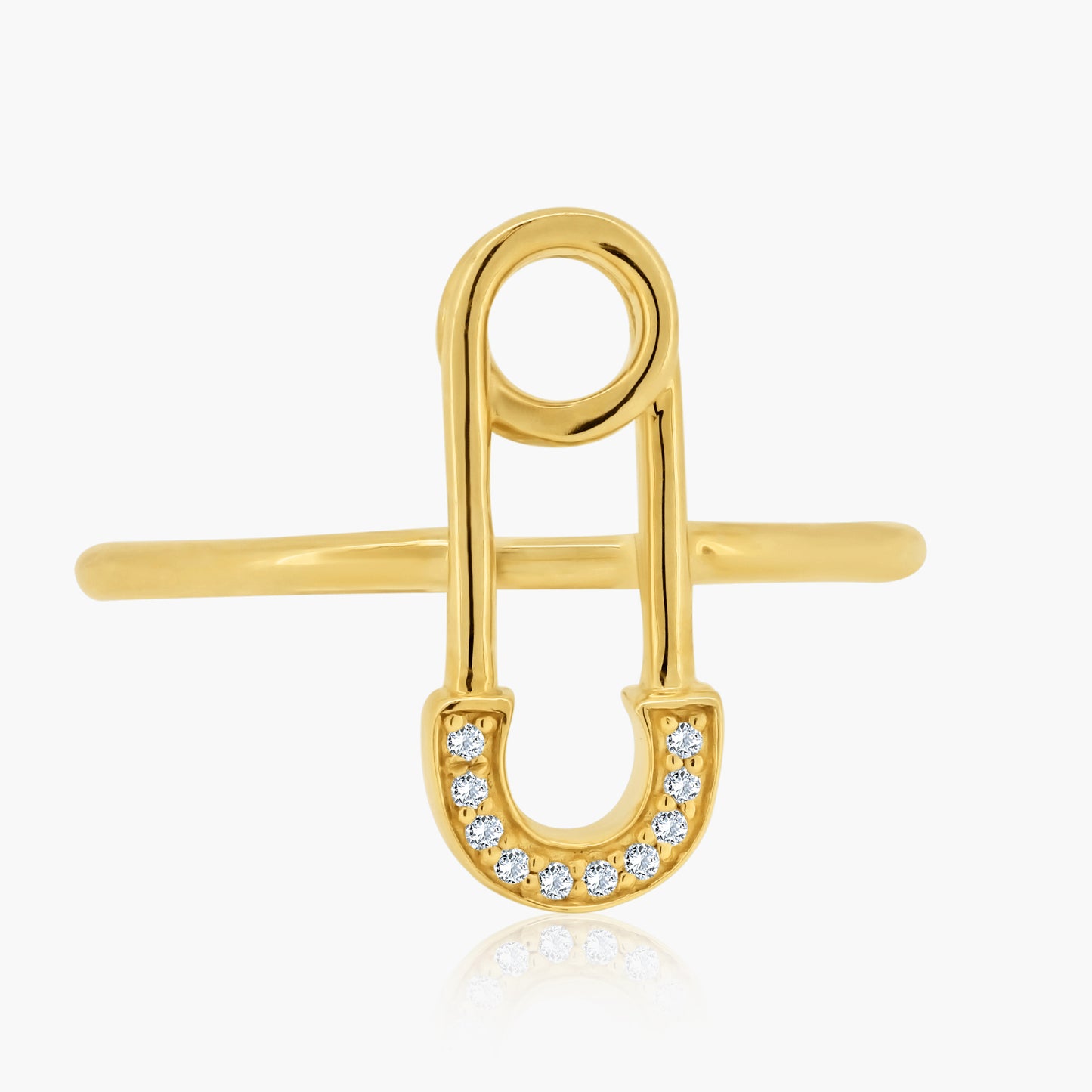 14K Yellow Gold Dainty Safety Pin Ring - R60592803