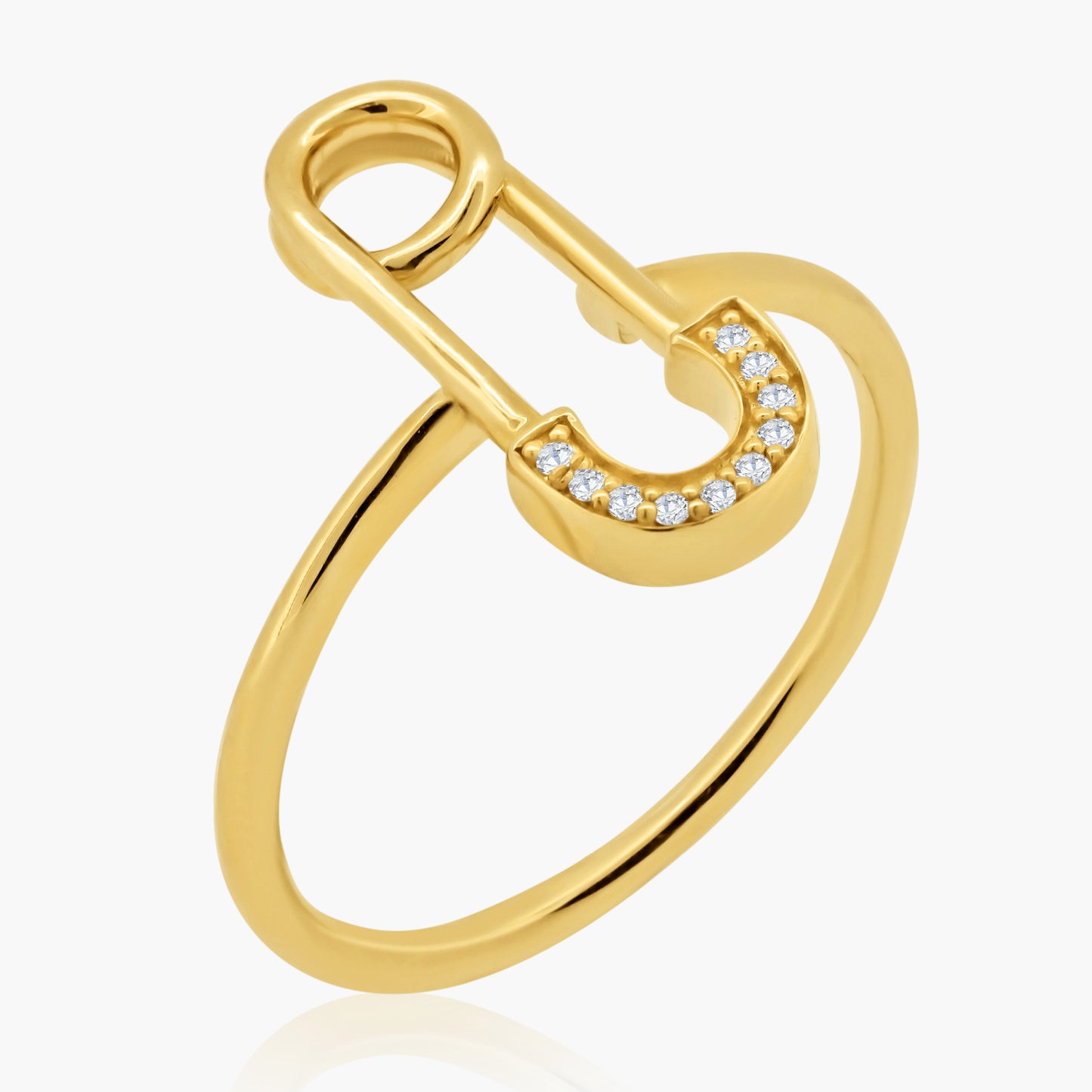 14K Yellow Gold Dainty Safety Pin Ring - R60592803