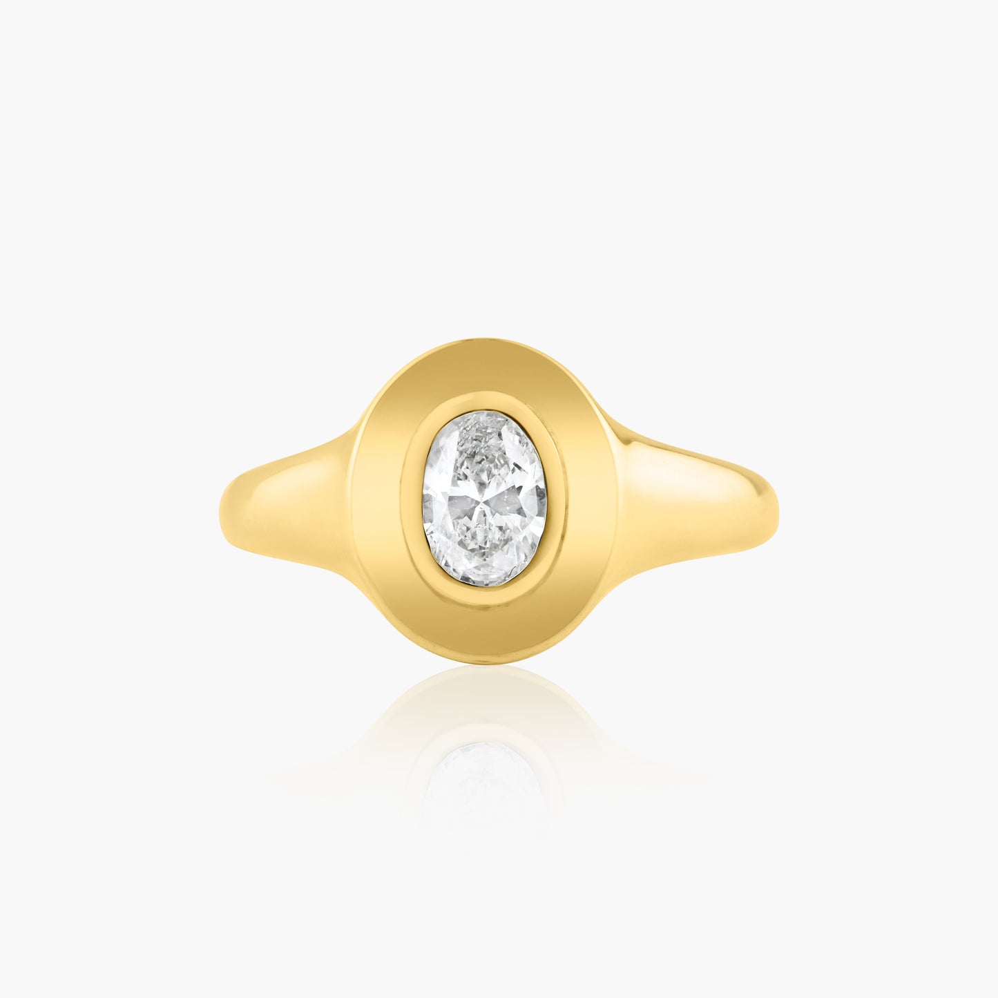 18K Yellow Gold Oval Diamond Pinky Ring - R605929