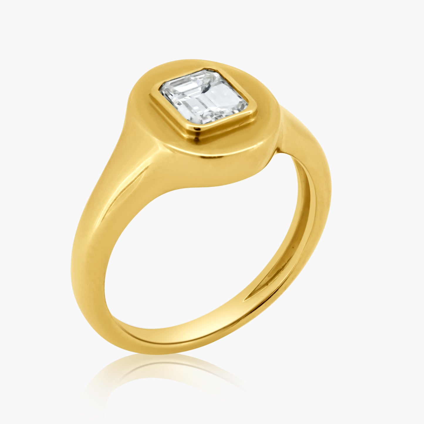 14K Yellow Gold Emerald Cut Diamond Pinky Ring - R605938