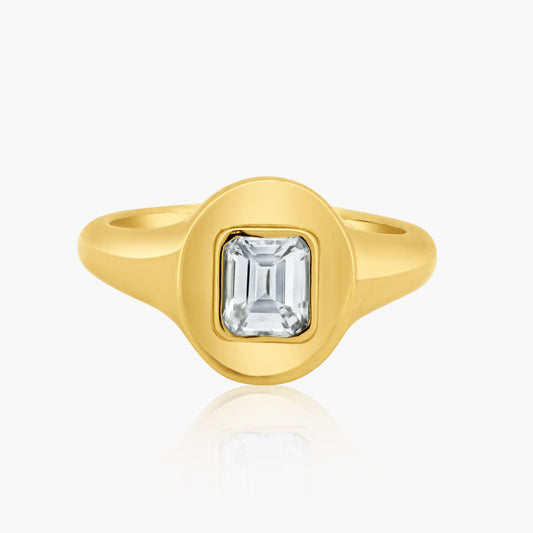 14K Yellow Gold Emerald Cut Diamond Pinky Ring - R605938