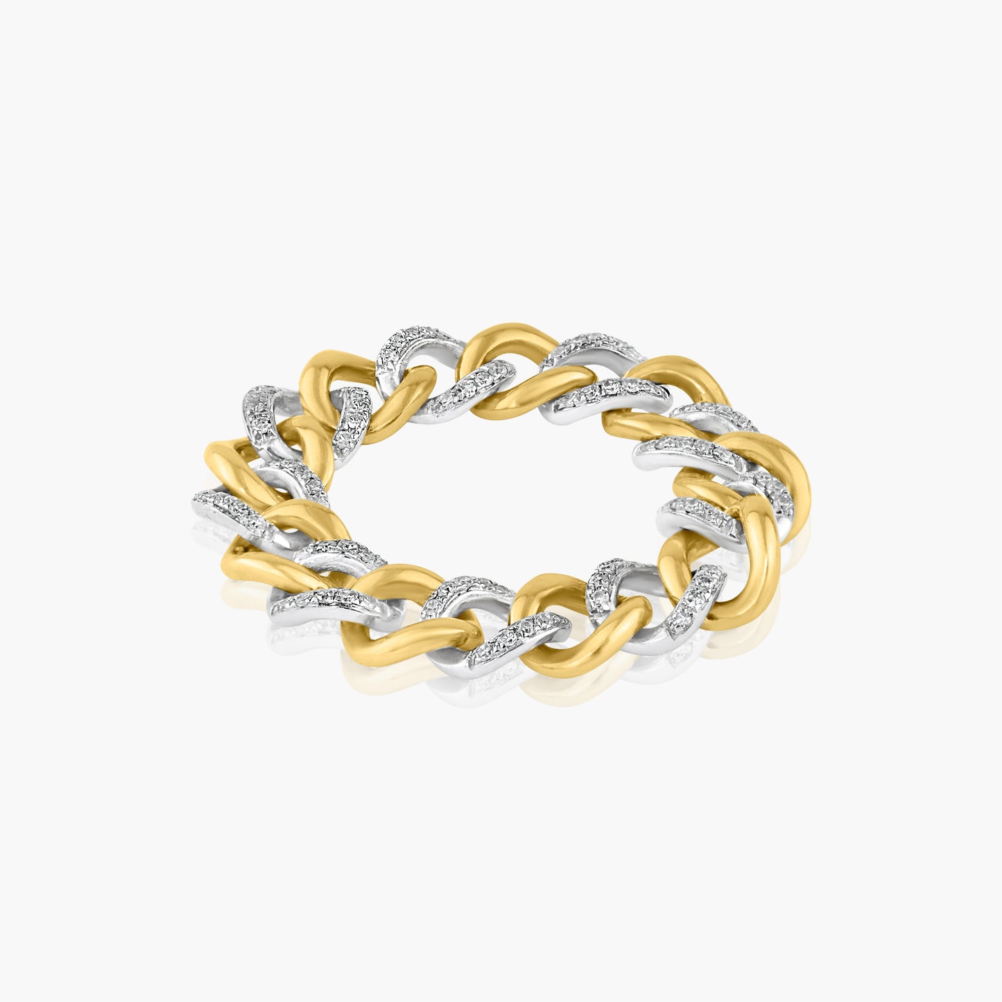 14K Two Tone Pave Diamond Chain Link Ring-R60594104