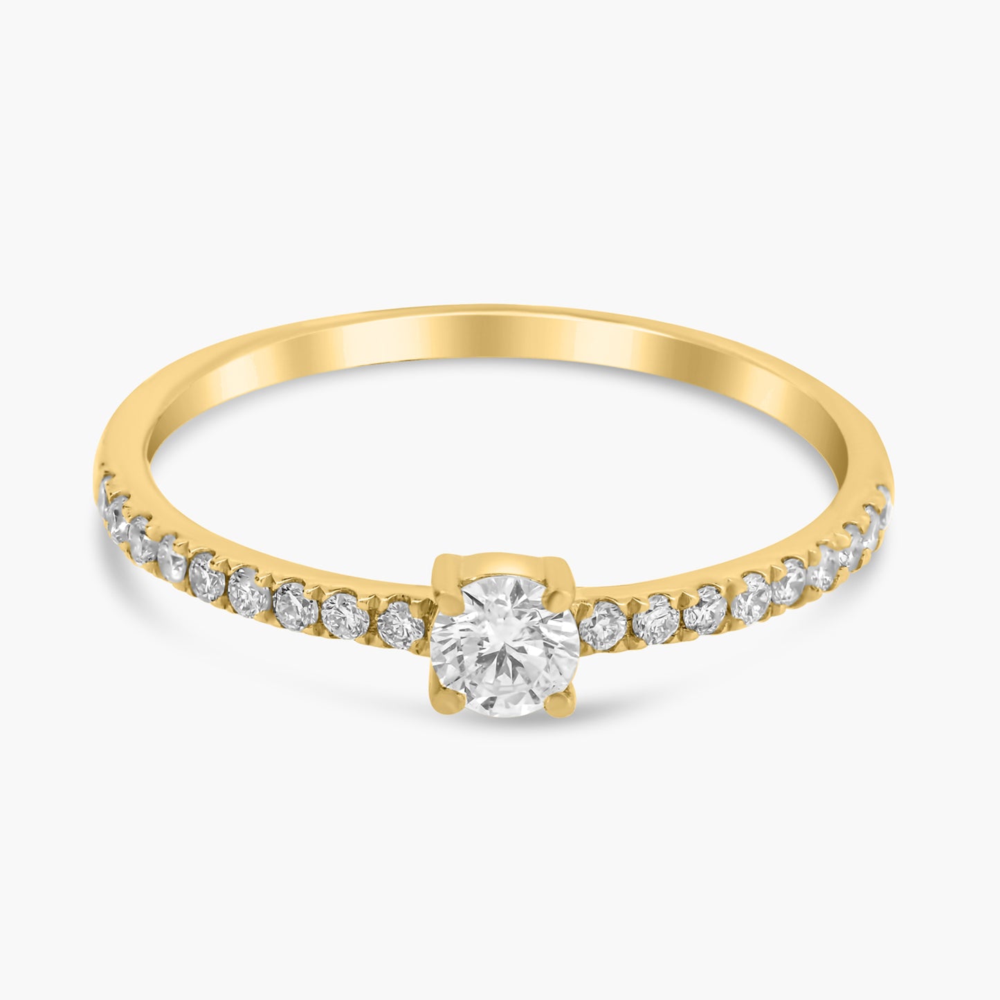 14K Yellow Gold Dainty Center Round Diamond Ring-R60595901