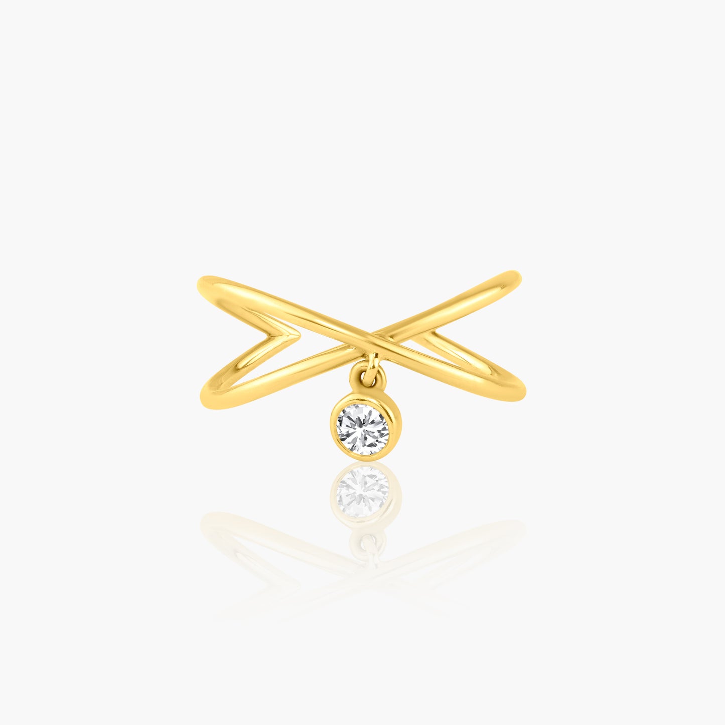 14K Yellow Gold Dangle Diamond Crossover Ring - R605963