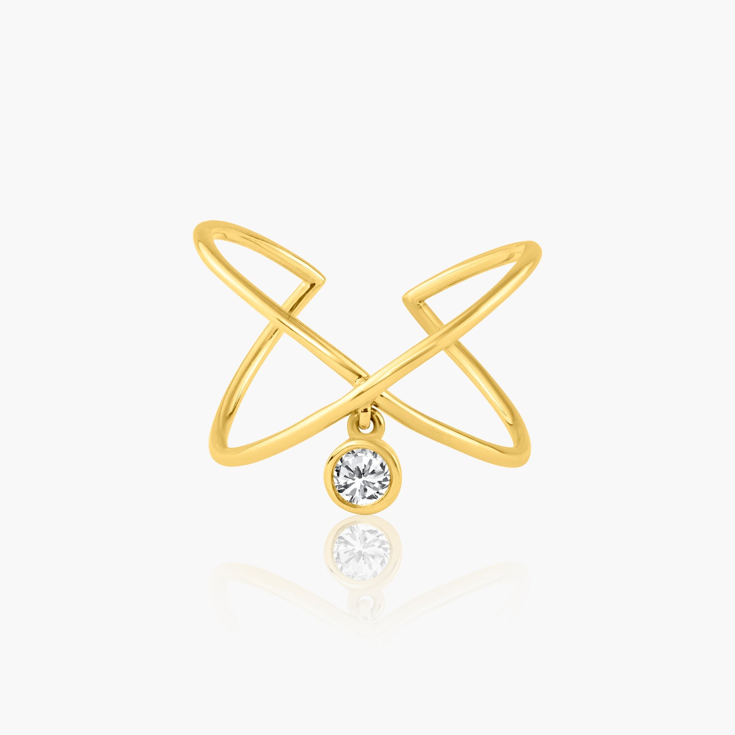 14K Yellow Gold Dangle Diamond Crossover Ring - R605964