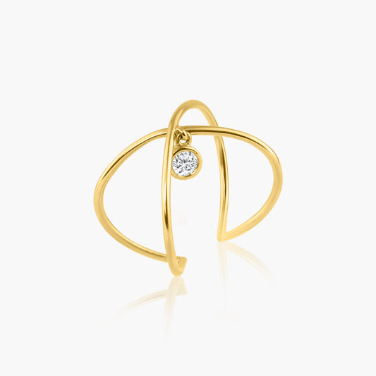 14K Yellow Gold Dangle Diamond Crossover Ring - R605964