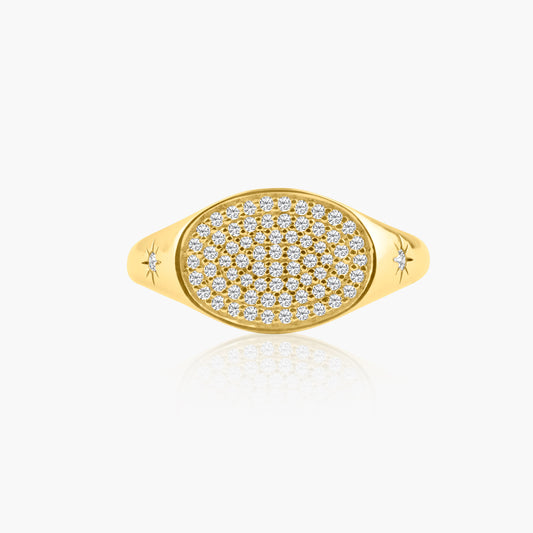 14K Yellow Gold Pave Diamond Oval Pinky Ring - R606000