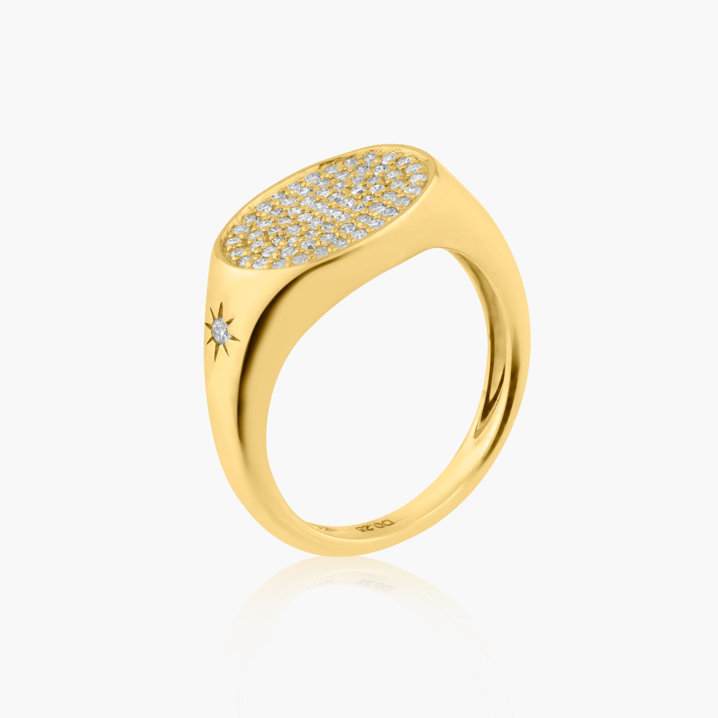 14K Yellow Gold Pave Diamond Oval Pinky Ring - R606000