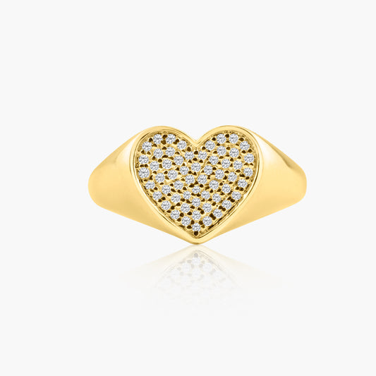 14K Yellow Gold Pave Diamond Heart Pinky Ring - R60600301